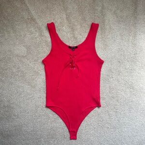 Red lace up tank top